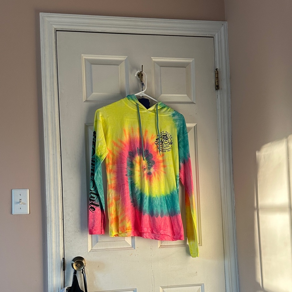 Tie-Dye Long Sleeve Hooded Tee - Yellow/Pink/Blue - Unbranded